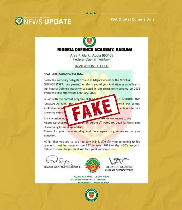 NDA disowns fake admission letter circulating online