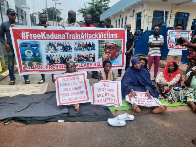 Families of Nigeria train attack hostages stage protest