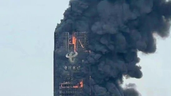 China fire: Skyscraper engulfed in massive flames