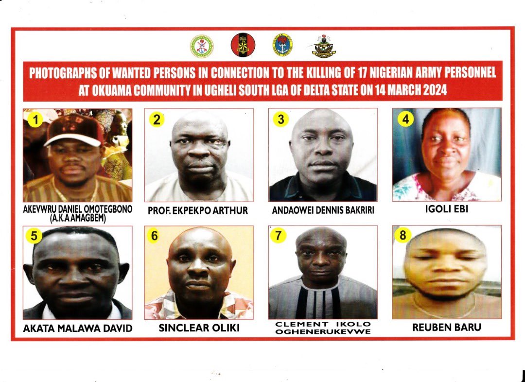 Okuama 17 soldiers killings: Nigerian Army declares eight persons wanted [FULL LIST]