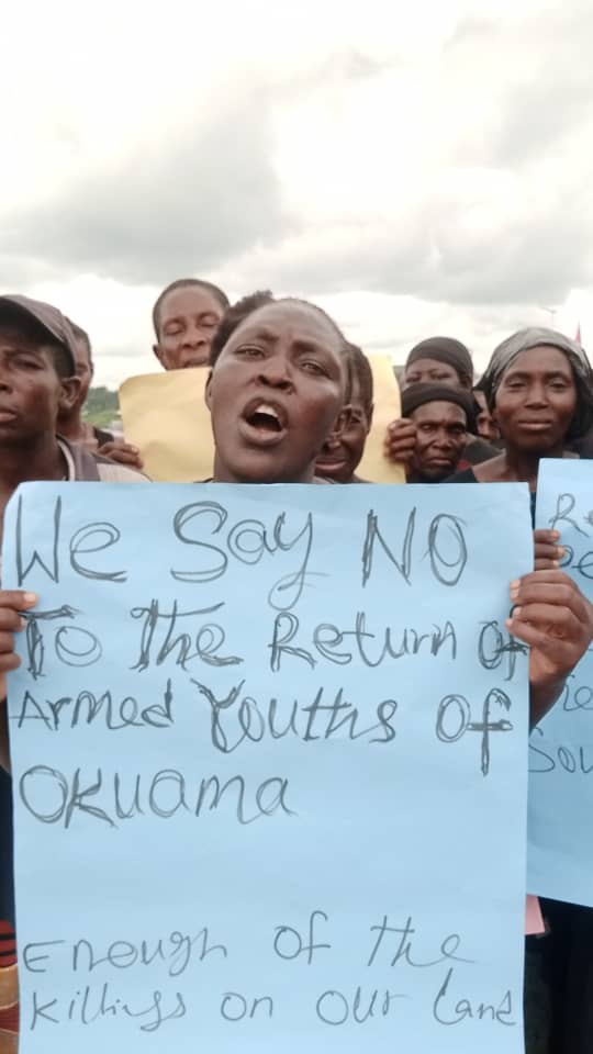 Women protest return of armed Okuama youths