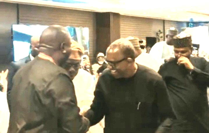"˜My job is done': Obasanjo gives up seat for Peter Obi at event